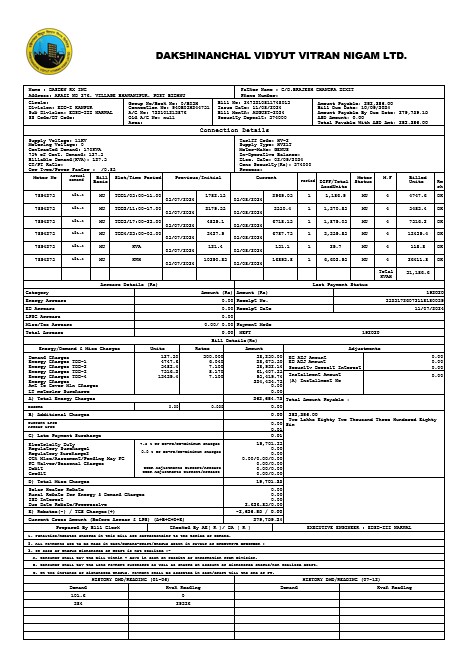 INDIA DVVNL business utility bill Word and PDF template PSD template